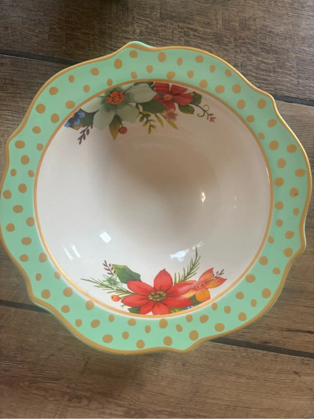 Pioneer Woman Holiday Charm 3 Pc Serving Set 2 Bowls & Platter Mint Floral Gold